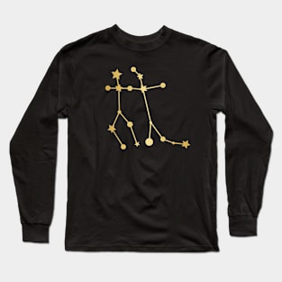 Gemini Zodiac Constellation in Gold - Black Long Sleeve T-Shirt